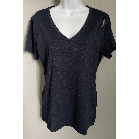 Reebok Tops - Reebok Athletic Shirt Womens Size Large Blue/ Pink Short Sleeve V-Neck SpeedWick